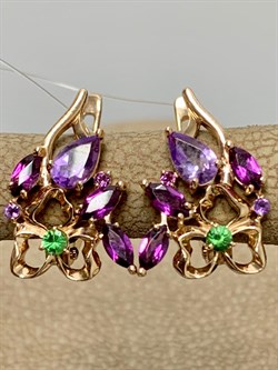 *Серьги Цаворит Аметист Микс цв Красное арт. С120-3447М8-567 вес 2,81 г - фото 171312