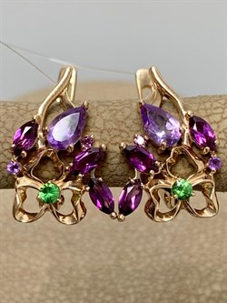 *Серьги Цаворит Аметист Микс цв Красное арт. С120-3447М8-567 вес 2,81 г - фото 171313