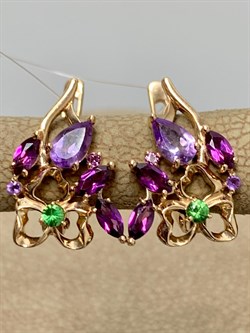 *Серьги Цаворит Аметист Микс цв Красное арт. С120-3447М8-567 вес 2,81 г - фото 171314