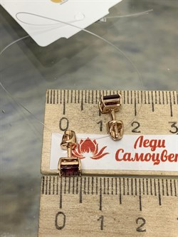 *Пусеты Родолит цв Красное арт. С120-2414Рд-121 вес 1,72 г - фото 171327