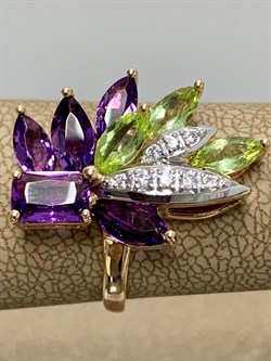 *Кольцо р.17,5 Аметист Хризолит Микс цв Красное арт. К122-5064М3-120 вес 3,32 г - фото 171345