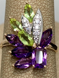 *Кольцо р.17,5 Аметист Хризолит Микс цв Красное арт. К122-5064М3-120 вес 3,32 г - фото 171347