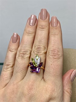 *Кольцо р.17,5 Аметист Хризолит Микс цв Красное арт. К122-5064М3-120 вес 3,32 г - фото 171349