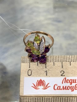 *Кольцо р.17,5 Аметист Хризолит Микс цв Красное арт. К122-5064М3-120 вес 3,32 г - фото 171351