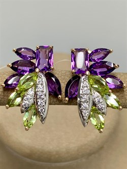 *Серьги Аметист Хризолит Микс цв Красное арт. С122-5064М3-519 вес 6,05 г - фото 171355