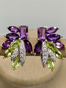 *Серьги Аметист Хризолит Микс цв Красное арт. С122-5064М3-519 вес 6,05 г - фото 171356