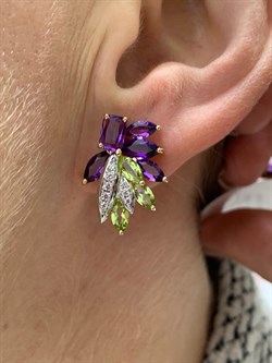 *Серьги Аметист Хризолит Микс цв Красное арт. С122-5064М3-519 вес 6,05 г - фото 171357