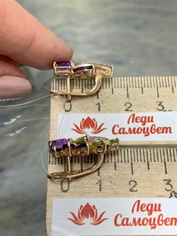 *Серьги Аметист Хризолит Микс цв Красное арт. С122-5064М3-519 вес 6,05 г - фото 171359