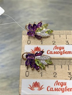 *Серьги Аметист Хризолит Микс цв Красное арт. С122-5064М3-519 вес 6,05 г - фото 171360