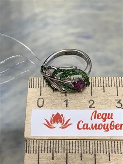 *Кольцо р.17 Родолит Цаворит арт. SM-R02912-X-WB-lil-X-Gg-483 вес 3,96 г - фото 172575