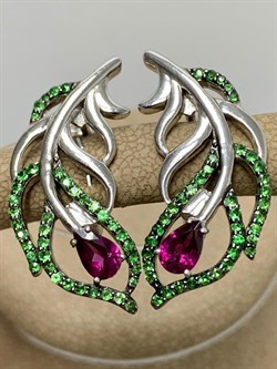 *Серьги Родолит Цаворит арт. SM-E00746-X-WB-lil-X-Gg-193 вес 6,76 г - фото 172579 *Серьги Родолит Цаворит арт. SM-E00746-X-WB-lil-X-Gg-193 вес 6,76 г - фото 172579