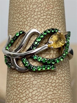 *Кольцо р.19 Цитрин Цаворит арт. SM-R02912-X-WB-YS-X-Gg-566 вес 4,05 г - фото 172744