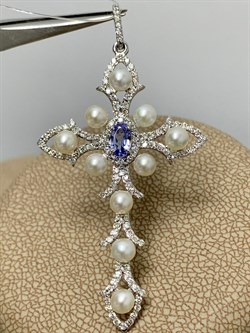 *Подвеска Микс Белый Жемчуг д.3-3,5 Танзанит цв Белое арт. 8-384-55-215 вес 3,24 г - фото 174568