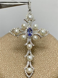 *Подвеска Микс Белый Жемчуг д.3-3,5 Танзанит цв Белое арт. 8-384-55-215 вес 3,24 г - фото 174569