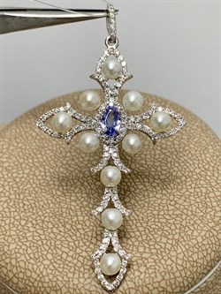 *Подвеска Микс Белый Жемчуг д.3-3,5 Танзанит цв Белое арт. 8-384-55-215 вес 3,24 г - фото 174571