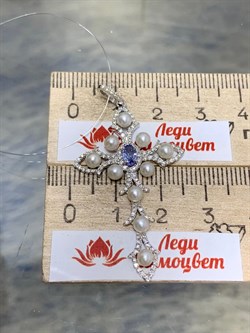 *Подвеска Микс Белый Жемчуг д.3-3,5 Танзанит цв Белое арт. 8-384-55-215 вес 3,24 г - фото 174575