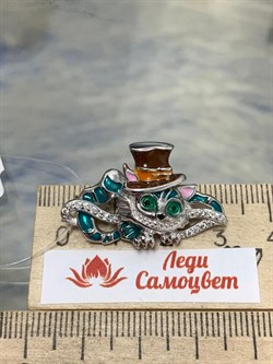 *Брошь Кот Эмаль Фианит арт. 04-3508/ЭМ95-00-462 вес 5,89 г - фото 175006