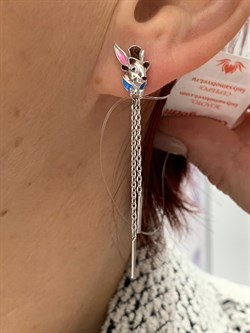 *Серьга Пусета Кролик Эмаль арт. 02-3448/ЭМ15-00-608 вес 1,64 г - фото 175223