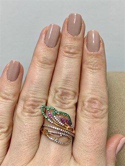 *Кольцо р.17,5 Микс Фианитов цв Красное 20-04-000M-25996-499 Вес 3,1 г - фото 176069