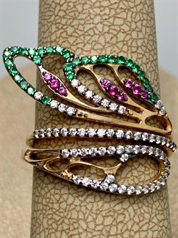 *Кольцо р.17,5 Микс Фианитов цв Красное 20-04-000M-25996-499 Вес 3,1 г - фото 176070