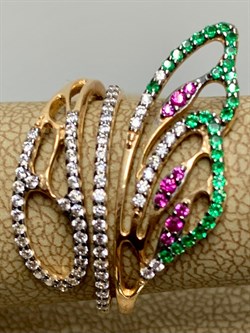 *Кольцо р.17,5 Микс Фианитов цв Красное 20-04-000M-25996-499 Вес 3,1 г - фото 176071