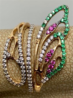 *Кольцо р.17,5 Микс Фианитов цв Красное 20-04-000M-25996-499 Вес 3,1 г - фото 176073