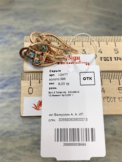 *Серьги Голубой Топаз цв Красное арт. 12477-464 вес 8,05 г - фото 177200 *Серьги Голубой Топаз цв Красное арт. 12477-464 вес 8,05 г - фото 177200