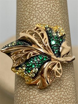 *Кольцо р.20 Лист Фианит Микс цв Красное арт. 01-4873-00-404-1110-24-829 вес 3,51 г - фото 177706