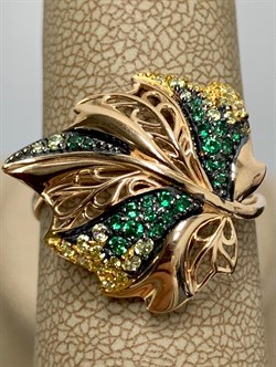 *Кольцо р.20 Лист Фианит Микс цв Красное арт. 01-4873-00-404-1110-24-829 вес 3,51 г - фото 177707