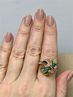 *Кольцо р.20 Лист Фианит Микс цв Красное арт. 01-4873-00-404-1110-24-829 вес 3,51 г - фото 177709