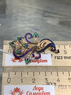 *Брошь Павлин Фианит Микс цв Красное арт. 04-0120-03-404-1110-52-251 вес 5,14 г - фото 177827