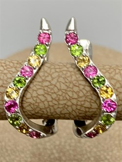 *Серьги Турмалин Микс арт. С1201Ю/Ag-607/6-789 вес 2,43 г - фото 178147