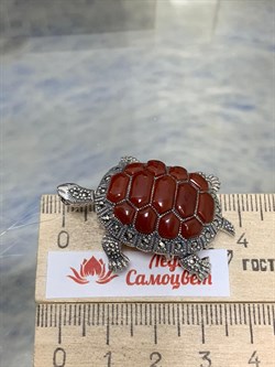 *Брошь-Кулон Черепаха Марказит Сердолик арт. HB274-020 вес 11,7 г - фото 179065