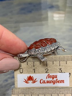 *Брошь-Кулон Черепаха Марказит Сердолик арт. HB274-020 вес 11,7 г - фото 179068