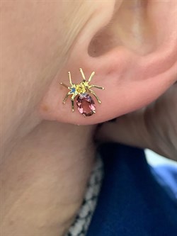 *Серьга Пусета Паучок Розовый Турмалин Рубеллит цв Лимонное арт. 512с-928 (вес 0,72 г) - фото 180325 *Серьга Пусета Паучок Розовый Турмалин Рубеллит цв Лимонное арт. 512с-928 (вес 0,72 г) - фото 180325