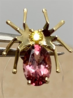 *Серьга Пусета Паучок Розовый Турмалин Рубеллит цв Лимонное, арт. 512с-935 (вес 0,7 г) - фото 180334