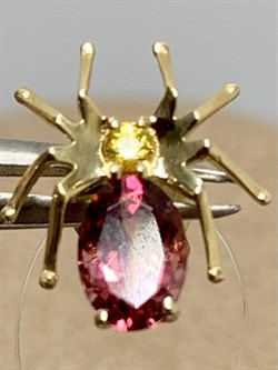 *Серьга Пусета Паучок Розовый Турмалин Рубеллит цв Лимонное, арт. 512с-935 (вес 0,7 г) - фото 180335