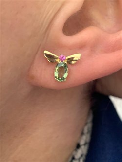 *Серьга Пусета Мотылек Зеленый Сапфир цв Лимонное арт. 511с-263-0,87 (вес 0,87 г) - фото 180338