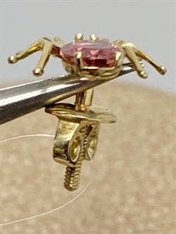 *Серьга Пусета Паучок Розовый Турмалин Рубеллит цв Лимонное, арт. 512с-935 (вес 0,7 г) - фото 180379