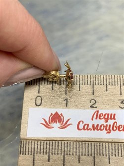 *Серьга Пусета Паучок Розовый Турмалин Рубеллит цв Лимонное, арт. 512с-935 (вес 0,7 г) - фото 180381