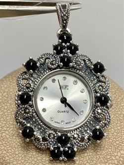 *Часы-Кулон Микс Марказит Чернный Оникс арт. HP0590-864 вес 19,11 г - фото 180657 *Часы-Кулон Микс Марказит Чернный Оникс арт. HP0590-864 вес 19,11 г - фото 180657