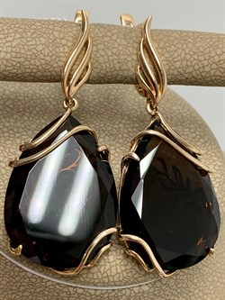 *Серьги Раухтопаз Дымчатый Кварц цв Красное арт. 02-3658-00-202-1110-46-626 вес 10,26 г - фото 182139