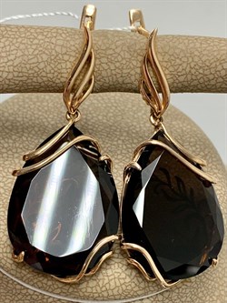 *Серьги Раухтопаз Дымчатый Кварц цв Красное арт. 02-3658-00-202-1110-46-626 вес 10,26 г - фото 182140