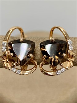 *Серьги Дымчатый Кварц цв Красное арт. 02-3605-00-208-1110-46-432 вес 3,41 г - фото 182198