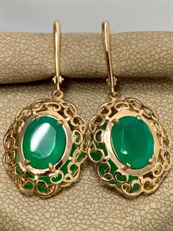 *Серьги Зеленый Агат цв Красное арт. 02-3663-00-274-1110-47-970 вес 5,34 г - фото 182574