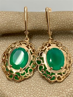 *Серьги Зеленый Агат цв Красное арт. 02-3663-00-274-1110-47-970 вес 5,34 г - фото 182575