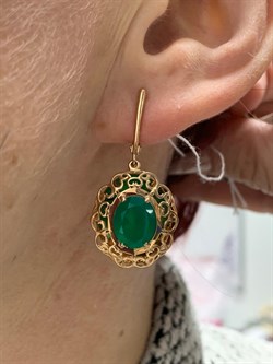 *Серьги Зеленый Агат цв Красное арт. 02-3663-00-274-1110-47-970 вес 5,34 г - фото 182577