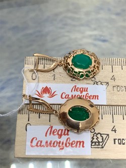 *Серьги Зеленый Агат цв Красное арт. 02-3663-00-274-1110-47-970 вес 5,34 г - фото 182581