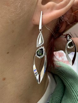 *Серьги Зеленый Турмалин цв Белое арт. 2-208185-00-18-125 вес 7,34 г - фото 183105 *Серьги Зеленый Турмалин цв Белое арт. 2-208185-00-18-125 вес 7,34 г - фото 183105