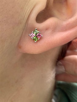 *Пусеты Турмалин цв Белое арт 2-202111-00-60-705 вес 1,56 г - фото 183143